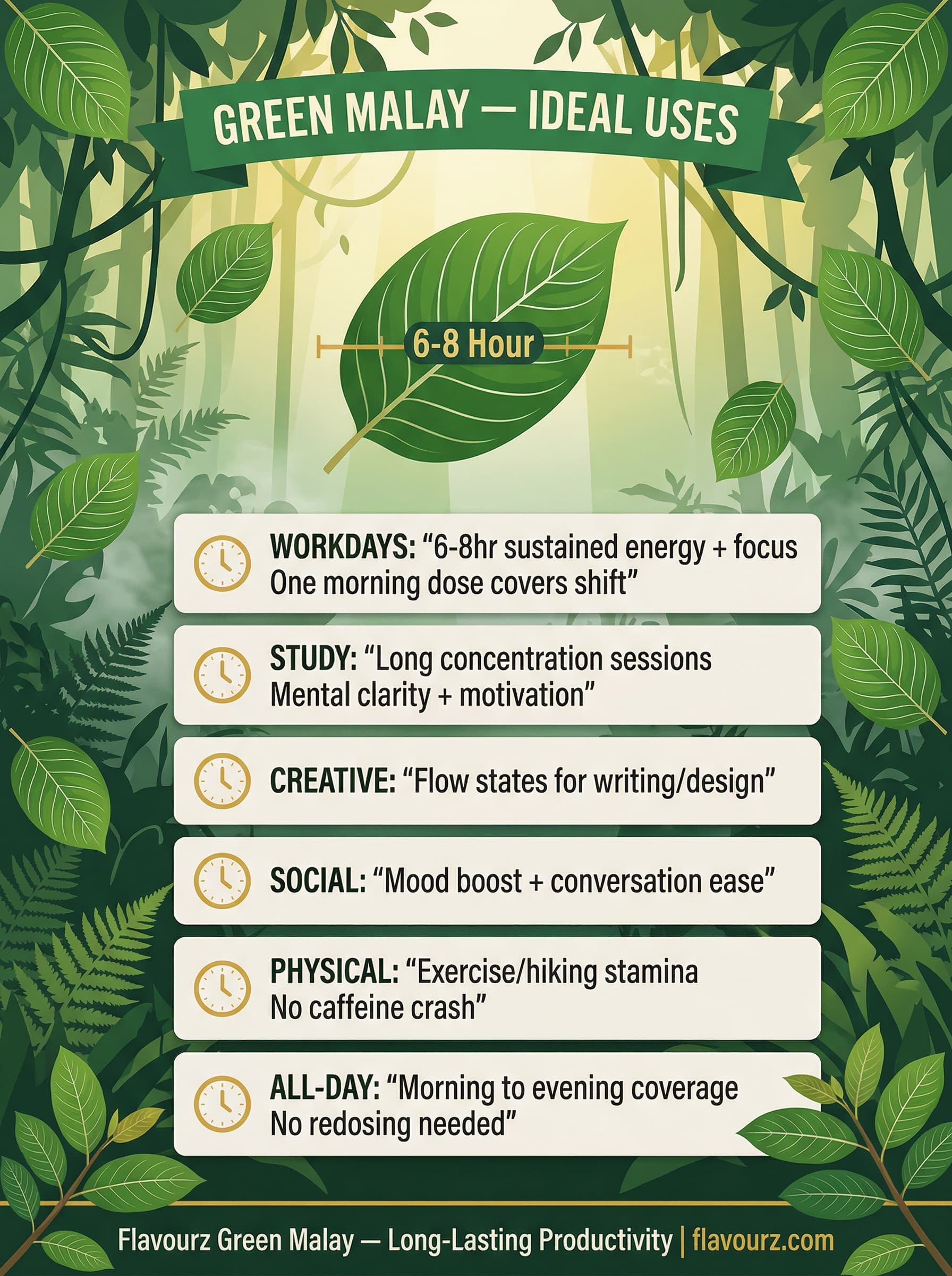 infographic for Ideal Uses for Green Malay kratom